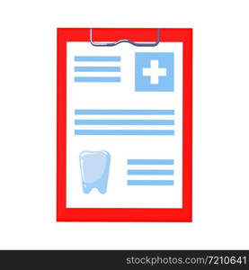 Dental medical history icon. Clipboard medical report in flat style isolated on white background. Vector illustration.. Dental medical history icon. Clipboard medical report in flat style isolated