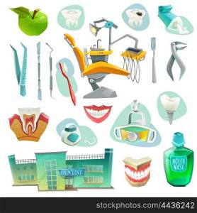Dental Office Decorative Icons Set . Dental office decorative icons set with workplace medical instruments objects for health of teeth isolated vector illustration