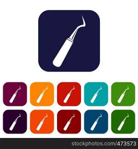 Dental probe icons set vector illustration in flat style In colors red, blue, green and other. Dental probe icons set flat
