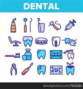 Dental Services, Stomatology Linear Vector Icons Set. Dentistry Clinic Thin Line Symbols Pack. Dentist Equipment Pictograms. Oral Cavity Treatment, Teeth Cure. Orthodontics Tools Outline Illustrations. Dental Services, Stomatology Linear Vector Icons Set