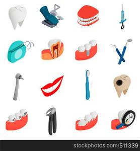 Dental set icons in isometric 3d style on a white background . Dental set icons, isometric 3d style