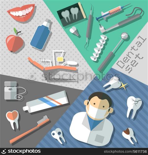 Dental teeth healthcare instruments stickers set isolated vector illustration