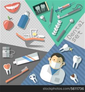 Dental teeth healthcare instruments stickers set isolated vector illustration