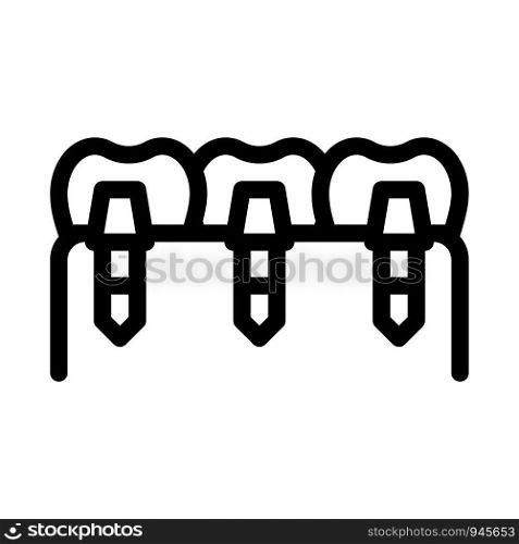 Dental Teeth Implants Biomaterial Vector Icon Thin Line. Biology And Science Flasks, Bioengineering, Dna And Medicine Biomaterial Concept Linear Pictogram. Monochrome Contour Illustration. Dental Teeth Implants Biomaterial Vector Icon