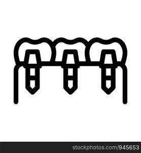 Dental Teeth Implants Biomaterial Vector Icon Thin Line. Biology And Science Flasks, Bioengineering, Dna And Medicine Biomaterial Concept Linear Pictogram. Monochrome Contour Illustration. Dental Teeth Implants Biomaterial Vector Icon