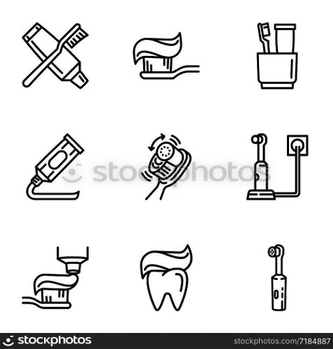Dental tooth care icon set. Outline set of 9 dental tooth care vector icons for web design isolated on white background. Dental tooth care icon set, outline style