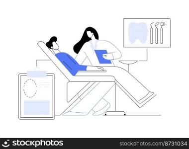 Dental treatment abstract concept vector illustration. Dental clinic, teeth care service, caries treatment tool, dentist chair, toothache emergency help, orthodontic procedure abstract metaphor.. Dental treatment abstract concept vector illustration.