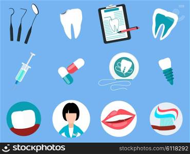 Dental treatment design flat concept. Dental and treatment, dental care, dentist and smile, dental implant, dental tools, root canal treatment, health dental, care medical dental illustration