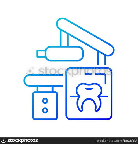 Dental x-ray equipment gradient linear vector icon. Capturing patient mouth in one image. Radiographic procedure. Thin line color symbol. Modern style pictogram. Vector isolated outline drawing. Dental x-ray equipment gradient linear vector icon