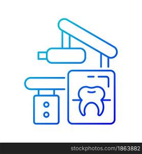 Dental x-ray equipment gradient linear vector icon. Capturing patient mouth in one image. Radiographic procedure. Thin line color symbol. Modern style pictogram. Vector isolated outline drawing. Dental x-ray equipment gradient linear vector icon