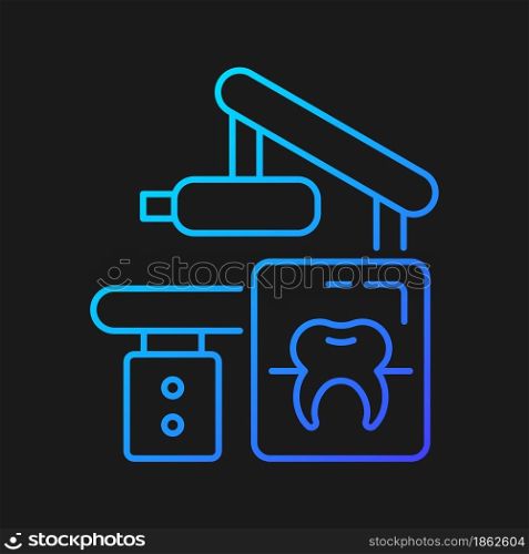 Dental x-ray equipment gradient vector icon for dark theme. Capture patient mouth in one image. Radiographic procedure. Thin line color symbol. Modern style pictogram. Vector isolated outline drawing. Dental x-ray equipment gradient vector icon for dark theme