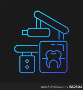 Dental x-ray equipment gradient vector icon for dark theme. Capture patient mouth in one image. Radiographic procedure. Thin line color symbol. Modern style pictogram. Vector isolated outline drawing. Dental x-ray equipment gradient vector icon for dark theme