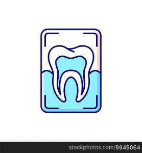 Dental x-ray RGB color icon. Dental care. Dentistry radiography. Instruments for dental treatment. Tooth recovery technics. Dental research technique. Isolated vector chalkboard illustration. Dental x-ray RGB color icon