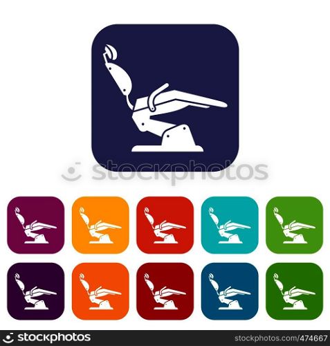 Dentist chair icons set vector illustration in flat style In colors red, blue, green and other. Dentist chair icons set
