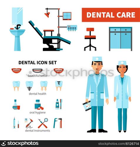 Dentist Design Concept. Dentist design concept with stomatologists dental clinic equipment and dental care icon set isolated vector illustration
