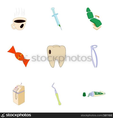 Dentist icons set. Cartoon illustration of 9 dentist vector icons for web. Dentist icons set, cartoon style