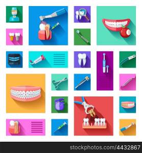Dentist Icons Set . Different colorful dentist icons set with teeth examination treatment and equipment for care and treatment on white background flat isolated vector illustration