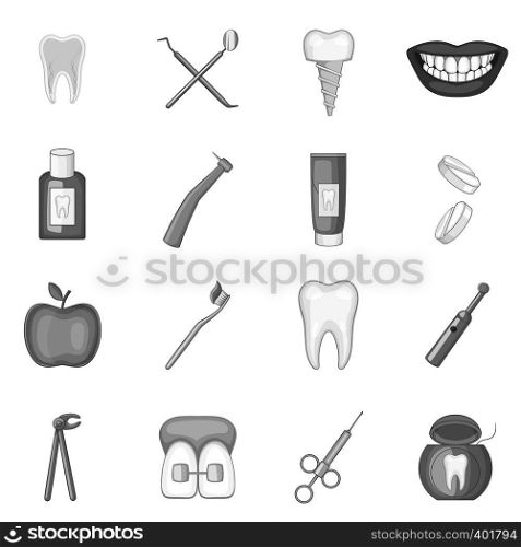 Dentist icons set in monochrome style isolated on white background. Dentist icons set, monochrome style