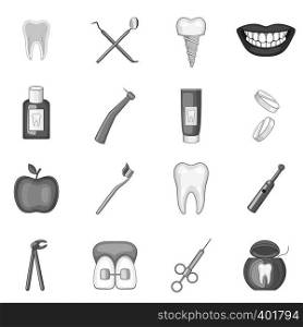 Dentist icons set in monochrome style isolated on white background. Dentist icons set, monochrome style
