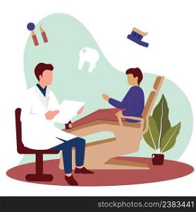 Dentist Patient Consultation Tooth Doctor Dental Health Care Flat Illustration