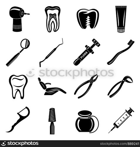 Dentist stomatologist icons set. Simple illustration of 16 dentist stomatologist vector icons for web. Dentist stomatologist icons set, simple style
