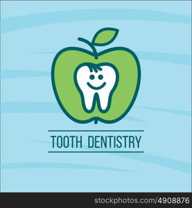 Dentist tooth and a green apple. Vector logo of the dental clinic.