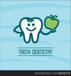 Dentist tooth and a green apple. Vector logo of the dental clinic.