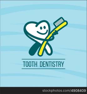 Dentist tooth and toothbrush. The oral hygiene. Vector logo of the dental clinic. The oral hygiene.
