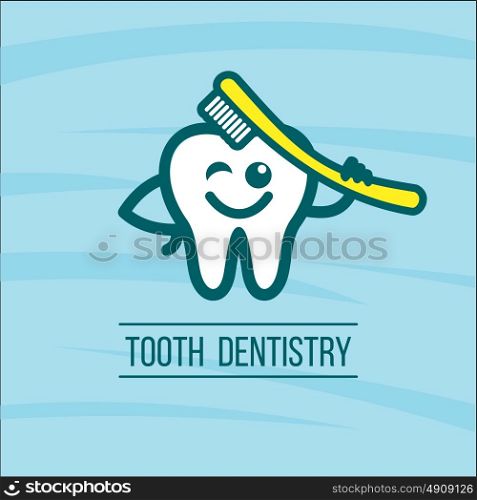 Dentist tooth and toothbrush. Vector logo of the dental clinic. The oral hygiene. 3