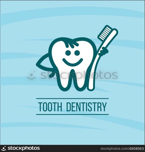 Dentist tooth and toothbrush. Vector logo of the dental clinic. The oral hygiene.