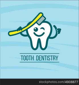 Dentist tooth and toothbrush. Vector logo of the dental clinic. The oral hygiene.