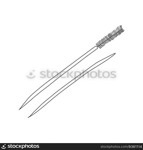 Dentistry. Oral hygiene. Care and treatment. Teeth. A stick and a brush for brushing teeth. Doodle style. Vector illustration.  