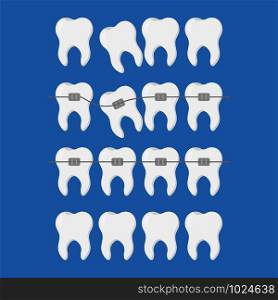 dentistry set illustration align teeth braces flat style. dentistry set illustration align teeth braces flat
