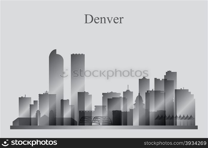 Denver city skyline silhouette in grayscale, vector illustration
