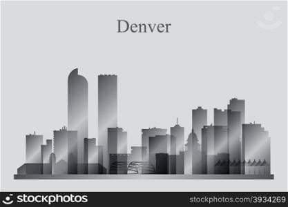 Denver city skyline silhouette in grayscale, vector illustration