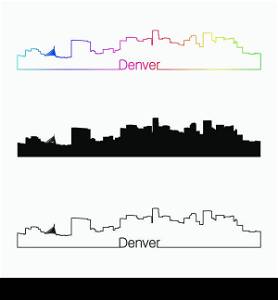 Denver skyline linear style with rainbow in editable vector file