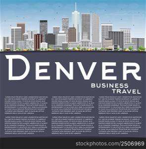 Denver Skyline with Gray Buildings, Blue Sky and Copy Space. Vector Illustration. Business Travel and Tourism Concept with Modern Buildings. Image for Presentation Banner Placard and Web Site.