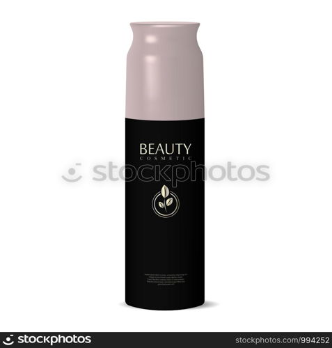 Deodorant aerosol spray cosmetic can with lid. Closed spray bottle for deodorant, perfume, hairspray ready for design. Vector realistic illustration. Deodorant aerosol spray cosmetic can with lid.