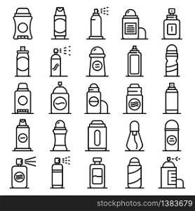 Deodorant icons set. Outline set of deodorant vector icons for web design isolated on white background. Deodorant icons set, outline style