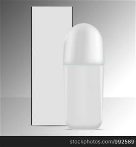 Deodorant roll bottle isolated on background. Vector illustration. Realistic antiperspirant mock up container. Elite cosmetics packaging series.. Deodorant roll bottle isolated background. Vector