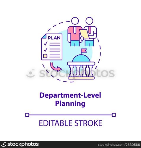 Department level planning concept icon. Revenues and expenses. Budgeting process abstract idea thin line illustration. Isolated outline drawing. Editable stroke. Arial, Myriad Pro-Bold fonts used. Department level planning concept icon