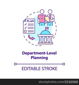 Department level planning concept icon. Revenues and expenses. Budgeting process abstract idea thin line illustration. Isolated outline drawing. Editable stroke. Arial, Myriad Pro-Bold fonts used. Department level planning concept icon