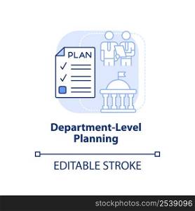 Department level planning light blue concept icon. Budgeting process abstract idea thin line illustration. Isolated outline drawing. Editable stroke. Arial, Myriad Pro-Bold fonts used. Department level planning light blue concept icon