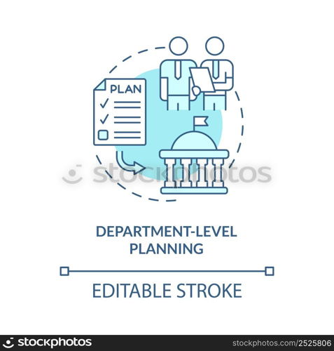 Department level planning turquoise concept icon. Budgeting process abstract idea thin line illustration. Isolated outline drawing. Editable stroke. Arial, Myriad Pro-Bold fonts used. Department level planning turquoise concept icon