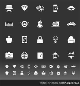 Department store item category icons on gray background, stock vector