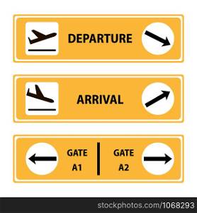 Departure, airport arrival, gate line arrow Icon or sign pointers for navigation in airport, professional graphic vector illustration optimized for large an? small size. isolated on white background.