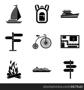 Departure icons set. Simple set of 9 departure vector icons for web isolated on white background. Departure icons set, simple style