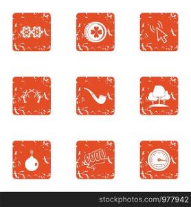 Departure to park icons set. Grunge set of 9 departure to park vector icons for web isolated on white background. Departure to park icons set, grunge style