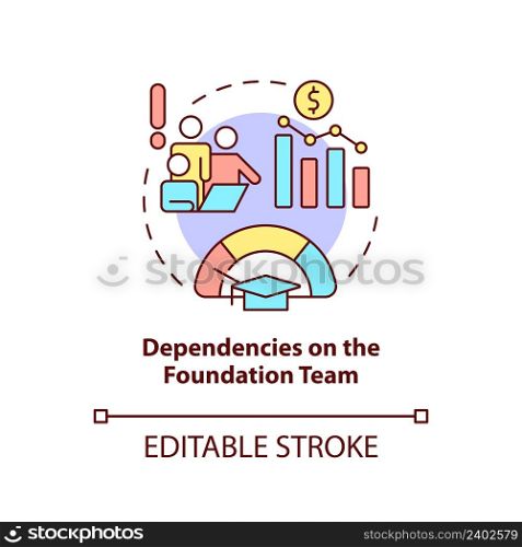Dependencies on foundation team concept icon. Strategic problem of business abstract idea thin line illustration. Isolated outline drawing. Editable stroke. Arial, Myriad Pro-Bold fonts used. Dependencies on foundation team concept icon