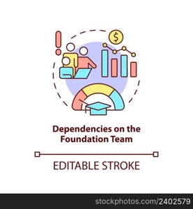 Dependencies on foundation team concept icon. Strategic problem of business abstract idea thin line illustration. Isolated outline drawing. Editable stroke. Arial, Myriad Pro-Bold fonts used. Dependencies on foundation team concept icon